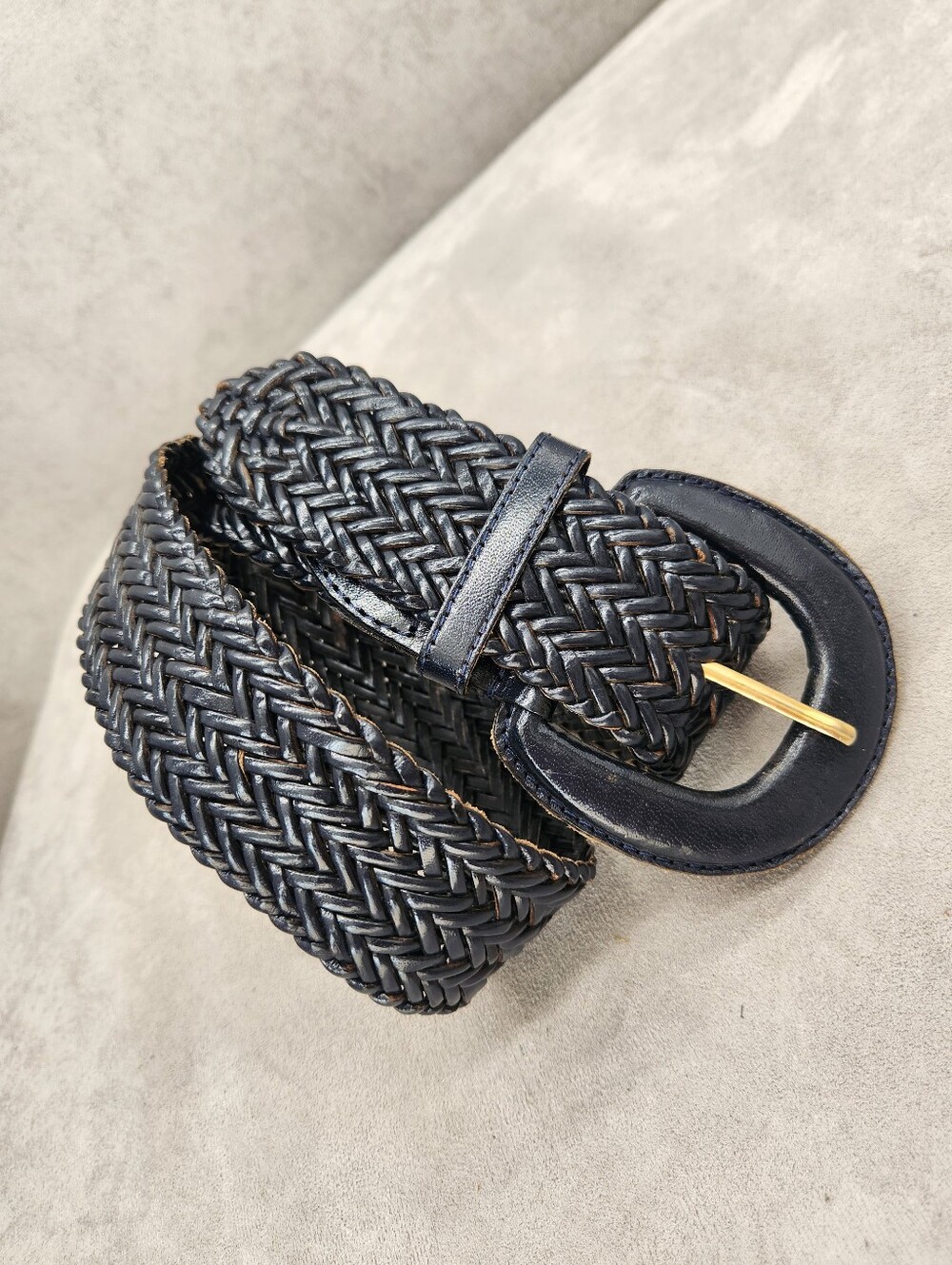 Capezio Woven Belt Women's M Navy Blue Leather Wide Preppy Casual Braided